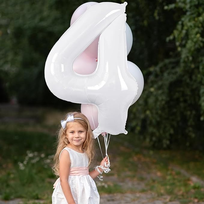 White Number Balloons 40 Inch Helium Mylar Number 4 Balloon for Birthday Party Anniversary Decoration (White, 4)
