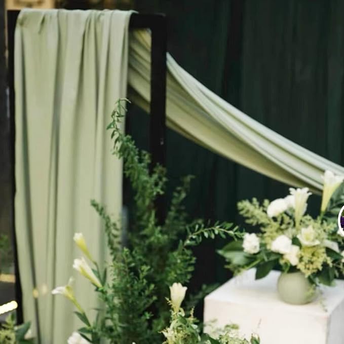 Sheer Chiffon Backdrop Curtains 10ft x 10ft(5ft x 2Panels)， Chiffon Fabric Drapes for Wedding, Long Sheer Curtain for Living Room, Arch Party Stage Decoration(Sage Green, 120 x 120 Inch)