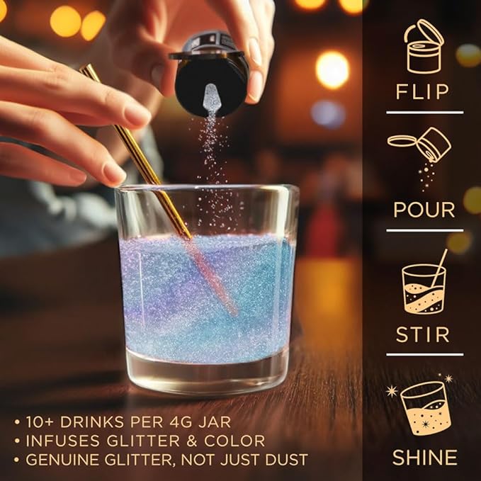 Brew Glitter Edible Glitter for Drinks, Cocktails, Beer, Garnish & Beverages (Iridescent Blue, 4 Grams)