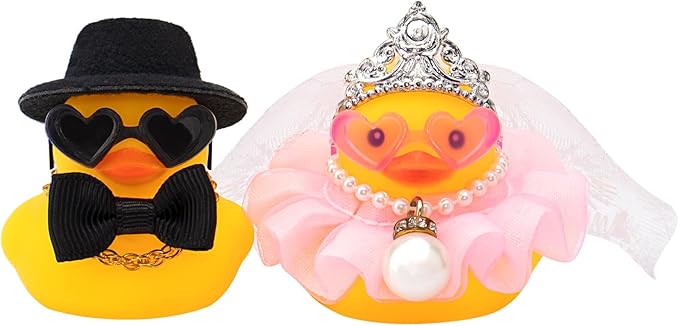 wonuu Pair Set of 2 Wedding Rubber Ducks, Bride Groom Duckies Marriage Rubber Duck Mini Couple Ducky for Ceremony Gift Souvenir Marry Blessings Elegant Heartwarming Present, Pink with Soft Top Hat