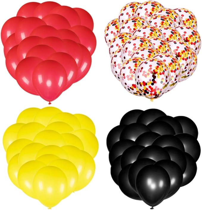 JOYYPOP 80 pcs Black Red Yellow Latex Balloons with Confetti Balloons for Baby Shower,Mouse balloon Theme Party Decoration,Brithday Party