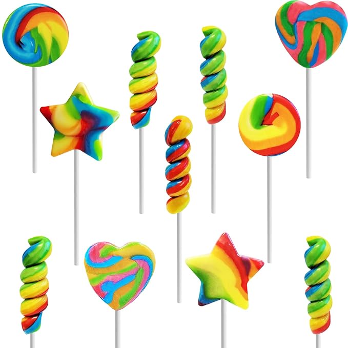 Swirl and Twist Rainbow Lollipop and Ring Mix,(25-Pack) Assorted Flavors, Great for Birthday Parties, Events, and Goody Bag Fillers, Party Favors, Individually Wrapped Suckers (25-Pack)