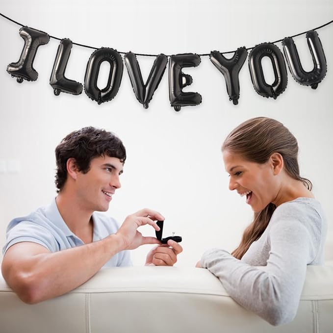 2 Set 16Pcs Black I LOVE YOU Letter Balloons 16in Balloon Foil Letter Decorations Party Decor Black Letter Balloons I LOVE YOU Party Supplies