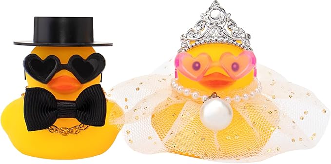 wonuu Pair Set of 2 Bride and Groom Rubber Ducks for Wedding Favors, Party Favors, Ceremony Gift Set, Marriage Souvenir, Marry Blessings, Aniversary Present, White Dress&Short Top Hat
