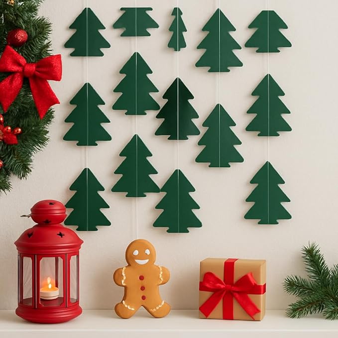 GCQQ Christmas Tree Garland - 43.5 Ft Dark Green Christmas Tree Hanging Garlands for New Year Xmas Woodland Baby Shower Party Decorations, 2.6"x2.6"