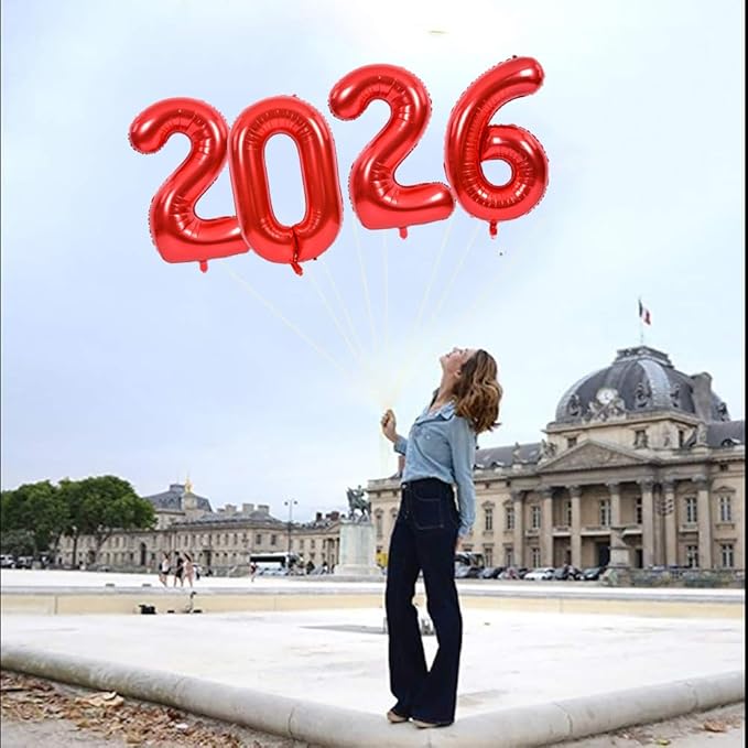TONIFUL 2026 Graduation Balloons 42Inch Red 2026 Number Balloons Aluminum Foil Mylar Balloons for New Year Eve Graduation Decorations Class of 2026 Christmas Anniversary 2026 Grad Party Supplies
