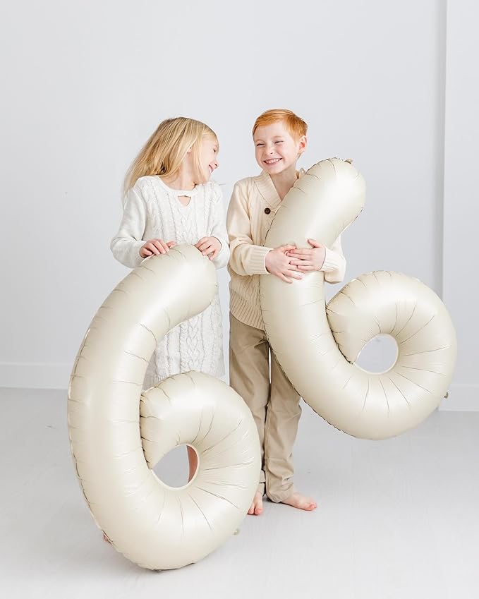 Cream 6 Balloon, Number Balloons 40 Inch, 6th Balloons for Birthday Decorations, Cream White Party Supplies 6 Birthday Balloon, Number 6 Balloon
