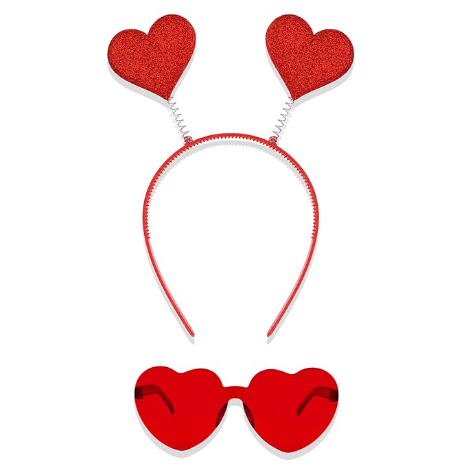 Semato valentines Day Headband with Red Heart Sunglasses for Valentines Day Accessories Galentines Party Favors Halloween Costume