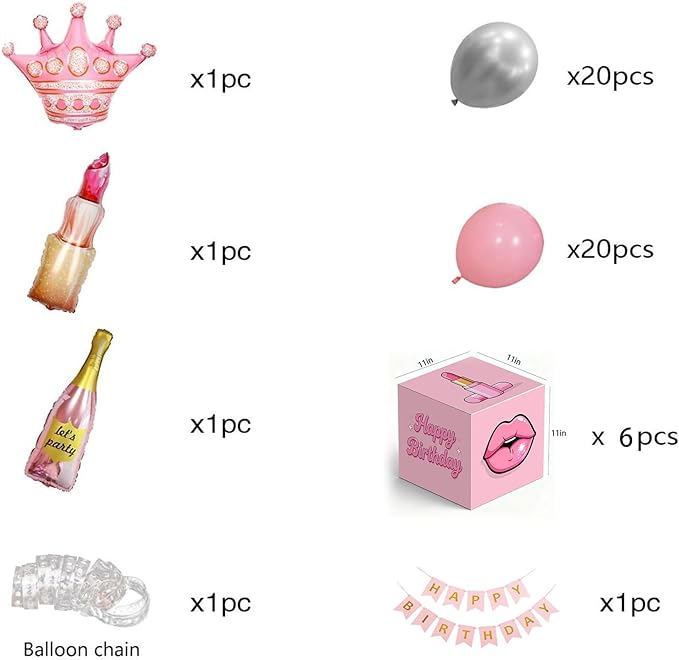 Happy Birthday Decorations for Women, Rose Gold Birthday Balloons & Happy Birthday Banner Set, Pink Princess Birthday Party Decorations