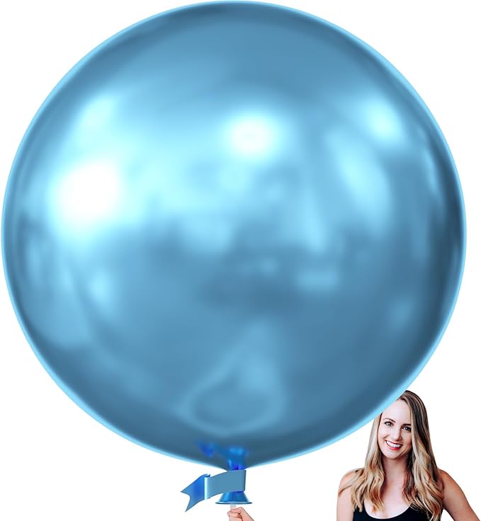 KALOR 36 Inch Giant Metallic Blue Balloons, 6 Pack Large Round Blue Latex Balloons for Anniversary, Birthday, Christmas, Wedding, Baby Shower Party Decorations