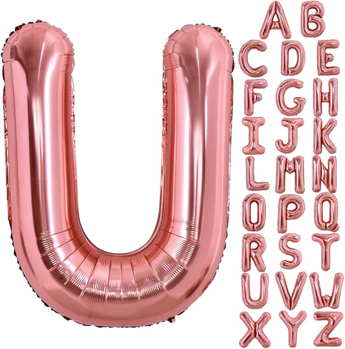 TONIFUL 40 Inch Large Rose Gold Letter U Balloons Giant Alphabet Letter Balloons,Foil Mylar Big Balloons for Birthday Party Anniversary Supplies Decorations