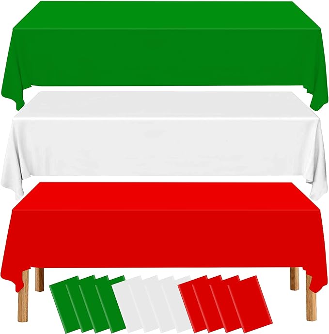 12 Pack Christmas Plastic Tablecloths, Disposable Red White Green Rectangle Table Covers for Holiday Dining Decorations,Christmas Theme Party Supplies,54 x 108 Inch