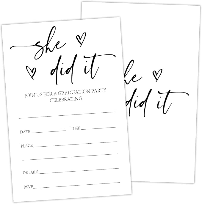 Black And White Graduation Invites 20 Pcs Minimalism Graduation Party Invitations She Did It Grad Party Invites for Women Double Sided Invitation Card for University Graduating Decorations Y419