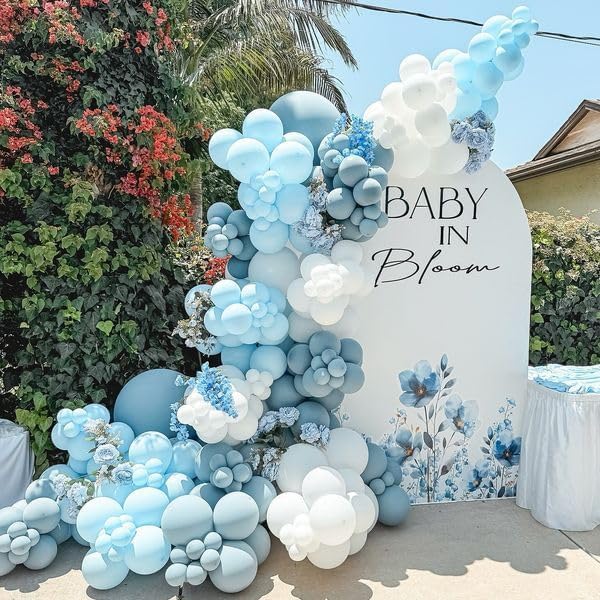 144Pcs Winter Wonderland Balloon Garland Arch Kit, Blue White Metallic Silver Latex Balloons with Snowflake Foil Balloons for Christmas Holiday Snow Princess Baby Shower Birthday Decorations