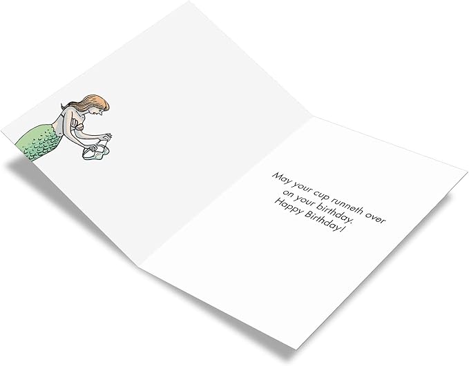 NobleWorks - 1 Funny Cartoon Birthday Greeting Card - Women's Humor Happy Birthdays Wishes Card - Mermaid Bra C6951BDG