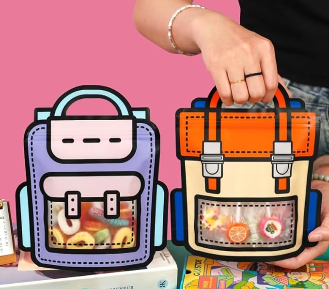 Trendybag Orange&Purple Top-handle Party Goodie bags, Grip n’ Seal 20 Pcs Birthday bags with Stand-up Bottom (Large, Mixed Color)