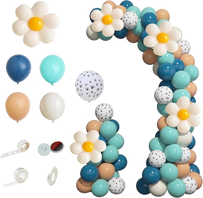 Daisy Balloon Garland Arch Kit,Latex Flower Theme Balloon Combination for Home Party Birthday Engagement Baby Shower Wedding Celebration (Blue)