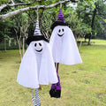 Solar Powerd Halloween Ghost Decorations Outdoor, Set of 3 Light Up Ghosts Kit with Witch Hats Cute Floating Front Yard Decor Hanging Glowing Led Lights Outside Tree Lawn Stake Pathway Patio Garden