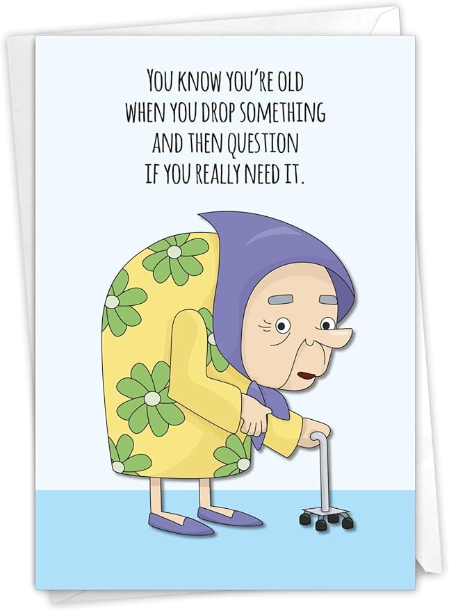 NobleWorks - 1 Awesome Birthday Greeting Card - Cartoon Art, Happy Funny Bday Note - Drop Something C2338BDG