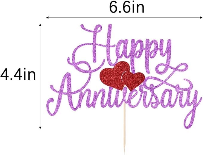 Happy Anniversary Cake Topper - Company Anniversary,Wedding Wedding Anniversary,Birthday Party Selected Decoration Supplies(Purple Red Glitter)