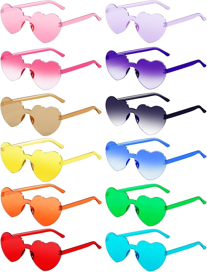12 Pairs Heart Shaped Sunglasses for Women Colorful Glasses Fun Trendy Transparent Heart Sunglasses Party Favor