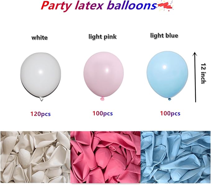 320 Pcs Pink Blue White 12 Inch Bulk Light Pink Light Blue Assorted Color Latex Balloons, for Birthdays Weddings Baby Shower Party Decorations