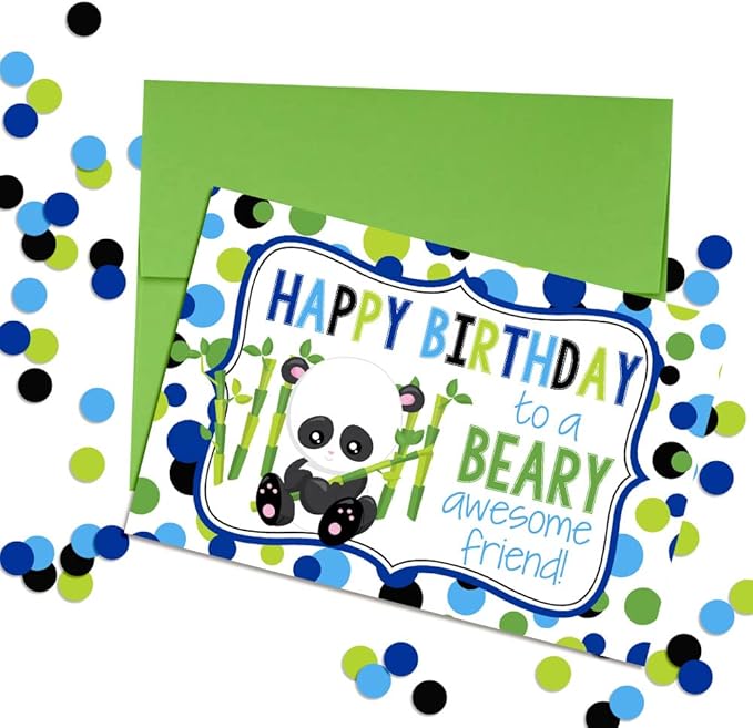 Amanda Creation BEARY Awesome Friend Panda Bear Themed Birthday Pun Themed Single All Occasion Blank Birthday Card To Send To Friends & Family, 4"x 6" (when folded) Fill In Greeting