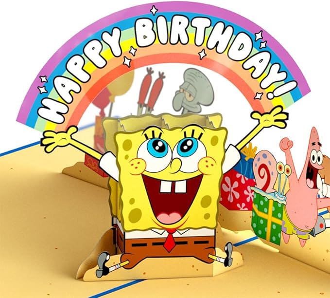 Lovepop SpongeBob SquarePants Happy 3D Pop-Up Birthday Card - for Him, Her, Kids, Boys, Girls, Men, Women - 5" x 7" - Envelope Included