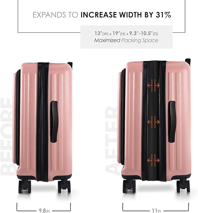TRAVELARIM 20 Inch Carry On Luggage 22x14x9 Airline Approved, Carry On Suitcase with Wheels, Hard-shell Carry-on Luggage, Durable Luggage Carry-On, Pink Small Suitcase with Cosmetic Case