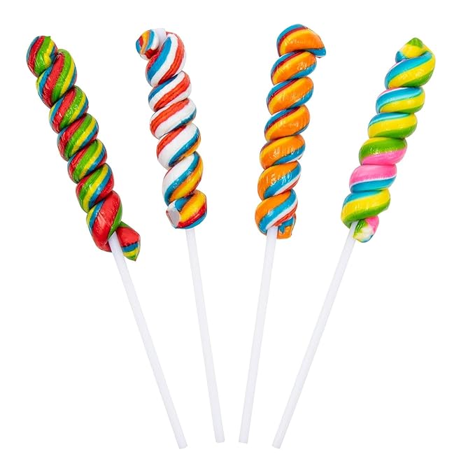 Rainbow Twisty Pops, 40 Pack | Individually Wrapped Swirl Lollipops | Bulk Candy for Birthday Party Favors, Candy Buffets, Pinata Filler & Carnival Prizes
