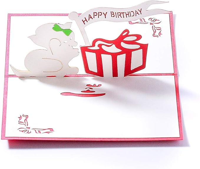 3D Birthday Pop-Up Cards- Cat, Dog, Bear, Rabbit. Cute for Girls & Boys (5 Pack)