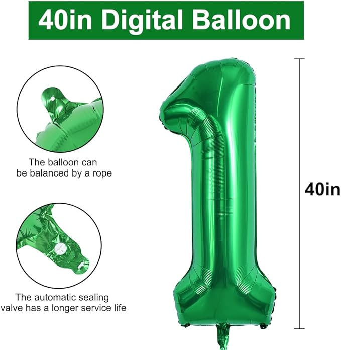 TONIFUL 40 Inch Dark Green Large Numbers Balloon 0-9 Birthday Party Decorations,Foil Mylar Big Number 1 Balloon Digital 1 for Birthday Party,Wedding, Bridal Shower Engagement Photo Shoot, Anniversary