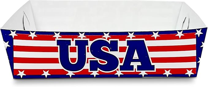 American Flag Paper Food Trays | (50 Pcs) Disposable USA Flag Concession Snack Tray | Patriotic Baskets for Nachos, Chips, Candy | 4th of July Party Decorations | Red, White and Blue Boat