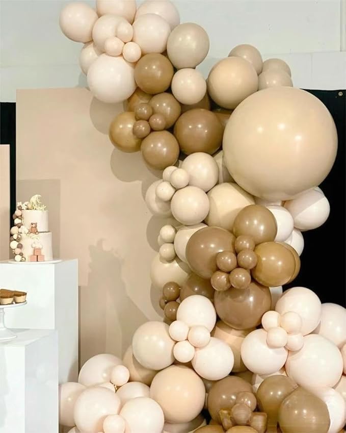 Boho Balloons Garland Arch Kit, 146 Pcs Brown Nude White Balloons Different Sizes for Girls Baby Shower Garden Tea Party Bachelorette Birthday Wedding Decorations