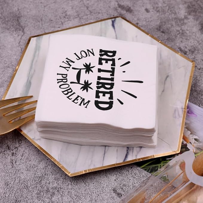 Retirement Cocktail Napkins Party Napkins Beverage Napkins Bar Napkins Disposable Paper Novelty Humorous Gag Gift 100Pcs 4.5 x 4.5 15-ply (Retired Not My Problem)