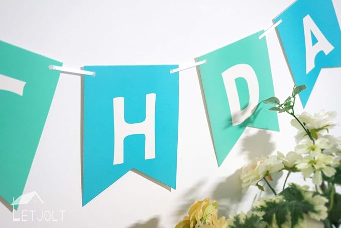 Mint Blue Happy Birthday Banner Signs Supplies for Boy Birthday Party Decorations Nursery Decor 13 Pieces