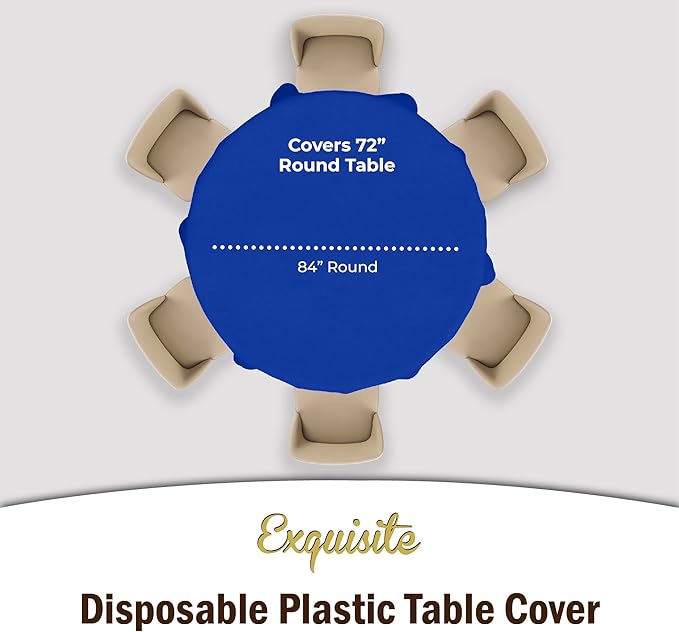 Exquisite Party Solids 6-Pack Premium Plastic Tablecloth 84in. Round Plastic Table Cover - Dark Blue