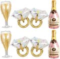 Bachelorette Party Balloons Set – 2 Champagne Bottles, 2 Champagne Glasses & 4 Diamond Ring Balloons – Engagement, Bridal Shower, Hen Party Decorations (2 Pac)
