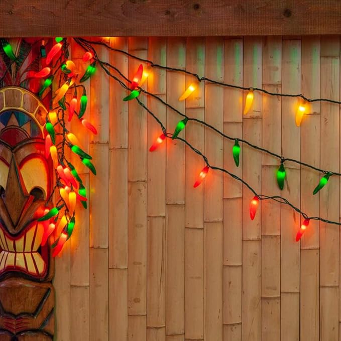 Multicolor Chili Pepper Christmas Lights Plug in, 13.6Ft Outdoor Christmas Decorations Lights with 35 LED Red Green and Yellow Chili Pepper Fiesta Light for Kitchen Patio Mexican Party Bar Garden