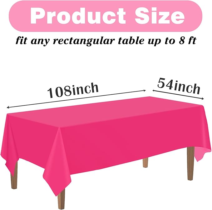 Kopokita 2PCS Hot Pink Plastic Tablecloths 54 x 108 Inch, Disposable Table Cloths Rectangle Party Table Covers