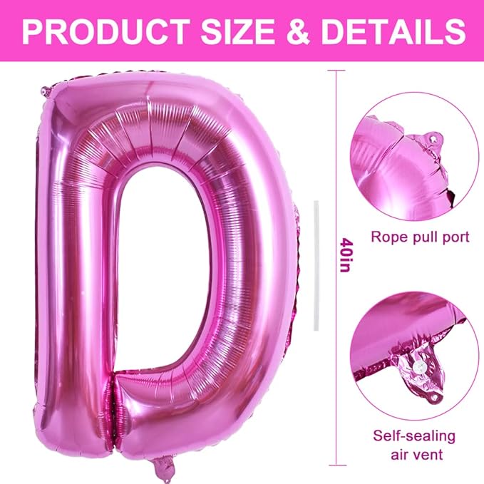 TONIFUL 40 Inch Large Rose Red Letter D Balloons - Giant Hot Pink Alphabet Letter Balloons for Birthday Party Anniversary Supplies Decorations