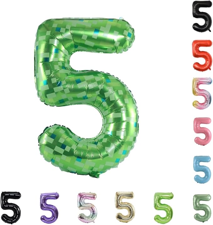 40 Inch Large Foil Helium Number Balloon Birthday Wedding Party 0-9 (Green Pixel, 5)