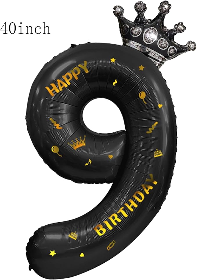 40 Inch Large Black Number Balloons Crown Big Black Digit Foil Mylar Balloons for Baby Shower Wedding Birthday Party Supplies (black 9)