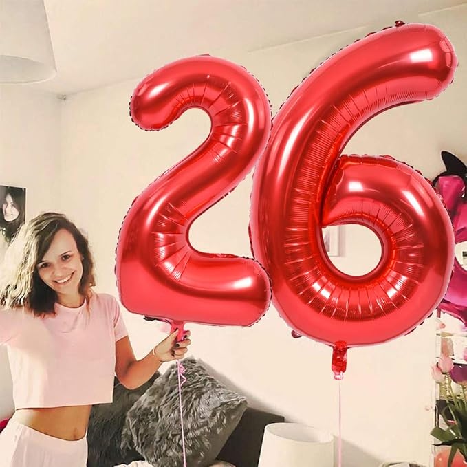 TONIFUL 40 Inch Red Large Numbers Balloons 0-9, Number 6 Digital 6 HeliumFoil Mylar Big Number Balloons for 2026 Mother's Day New Year Eve Graduation Valentine's Day Birthday Party Anniversary Party