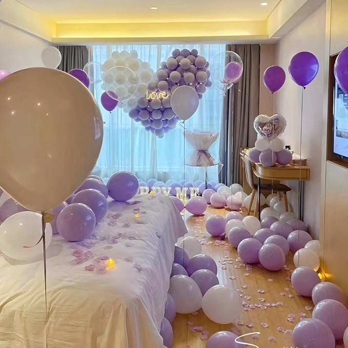 200 Pcs Purple and White Balloons 5 Inch Pastel Macaron Light Lavender Assorted Colors Latex Balloon for Girl Birthday Wedding Anniversary Baby Shower Princess Party Decoration