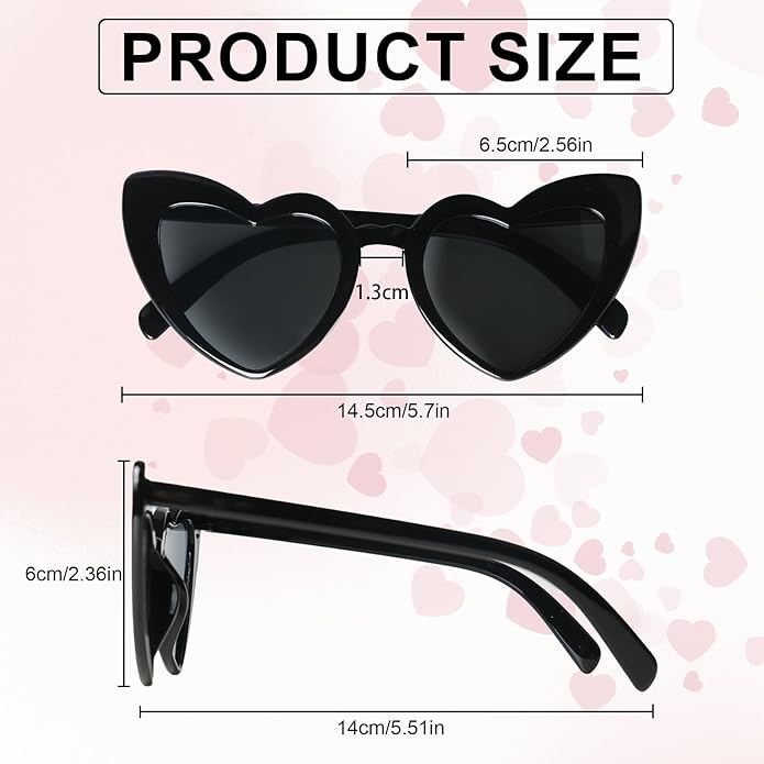 8 Pairs White and Black Heart Sunglasses Bulk for Women, Vintage Cat Eye Mod Style Bride Sunglasses Retro Heart Shaped Glasses for Shopping Traveling Wedding Party Accessories