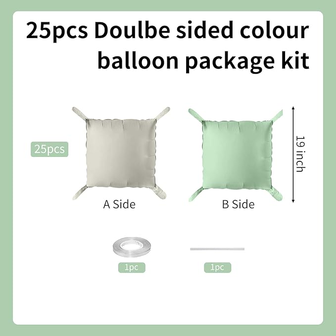 Matte Mint Green and Beige Double Sided Square Foil Balloons Wall,19 Inches Chrome Foil Balloons Tunnel Arch Kit for Bachelorette,Anniversary,Wedding,Birthday Party Background Decoration