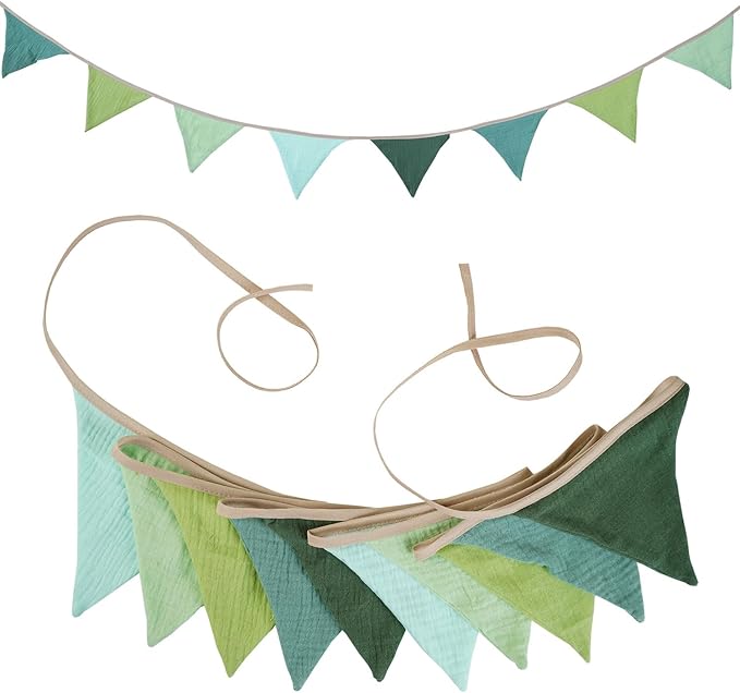 19.6ft Triangle Banners, Pennant Banner Bunting Flags Garland Olive Green Fabric for Jungle Safari Summer Birthday Shower Wedding Party Nursery Playroom Decor 2 Pcs