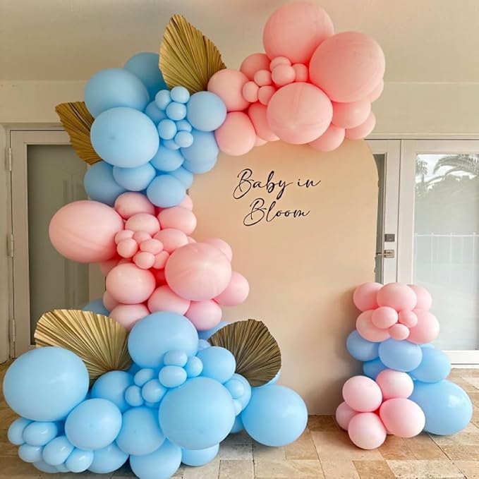Gender Reveal Balloon Garland kits,142Pcs Pink Blue Metallic Gold Latex Balloons for Birthday Party Celebration Wedding Gender Reveal He or She (Pink Blue Gold)