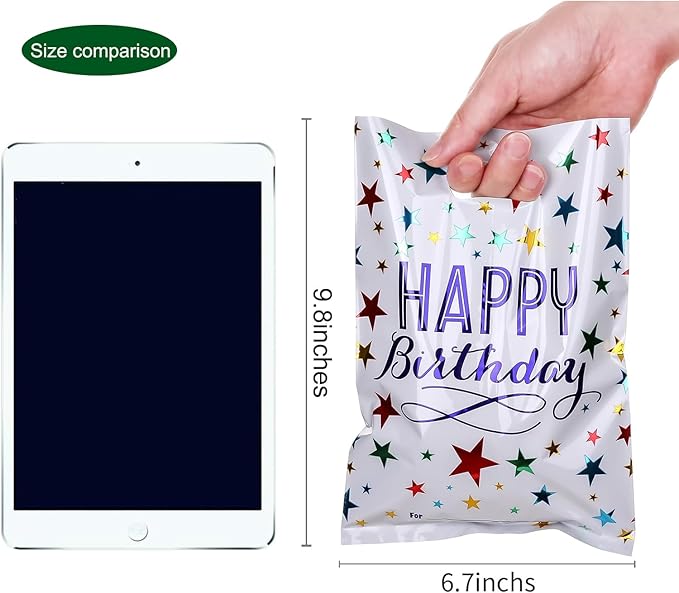 6.7 * 9.8inch Happy Birthday Party Favor Bags 40 PCS, Plastic Goodies Loot Gift Bags Bulk for Kids Baby Girls & Boys Birthday Party Supples (B Style 40 Packs)